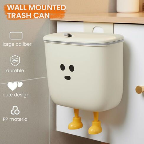 9L Kitchen Compost Bin for Countertop or Under Sink - Hanging Small Trash Can with Lid for Cupboard/Bathroom/Bedroom/Office/Camping, Mountable Indoor Compost Bucket (White) in Saudi Arabia