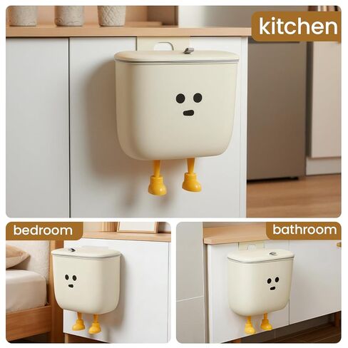 9L Kitchen Compost Bin for Countertop or Under Sink - Hanging Small Trash Can with Lid for Cupboard/Bathroom/Bedroom/Office/Camping, Mountable Indoor Compost Bucket (White) in Saudi Arabia