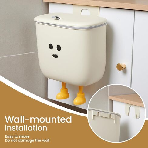 9L Kitchen Compost Bin for Countertop or Under Sink - Hanging Small Trash Can with Lid for Cupboard/Bathroom/Bedroom/Office/Camping, Mountable Indoor Compost Bucket (White) in Saudi Arabia