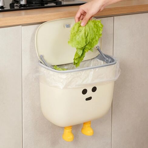 9L Kitchen Compost Bin for Countertop or Under Sink - Hanging Small Trash Can with Lid for Cupboard/Bathroom/Bedroom/Office/Camping, Mountable Indoor Compost Bucket (White) in Saudi Arabia