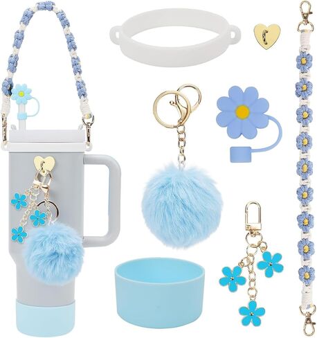 Stanley Cup Accessory Set: 7-Piece Bundle Including Straw Cover, Silicone Boot, Hand Strap, 4 Charms for 40oz & 30oz Tumblers in Saudi Arabia