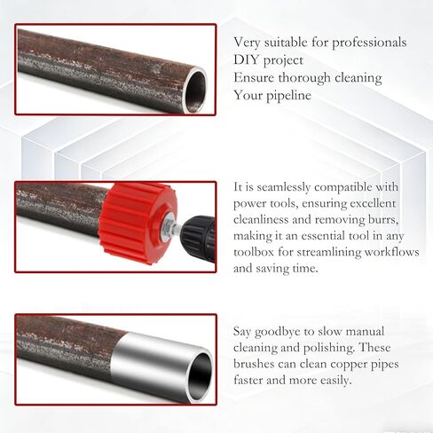 3-Size Copper Pipe Cleaner Kit for Drill, External Cleaner for 1/2", 3/4", 1" Copper & Steel Pipes with 1/4" Shank for Soldering in Saudi Arabia