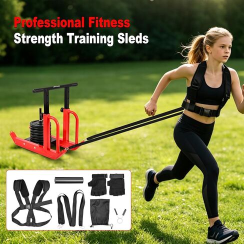 Heavy-Duty Adjustable Training Sled, 5-Level Height Adjustment, Push/Pull Dual-Use, Compatible with 1" & 2" Weight Plates, Strength & Speed Training for Soccer, Fitness & Conditioning, All-Ages in Saudi Arabia