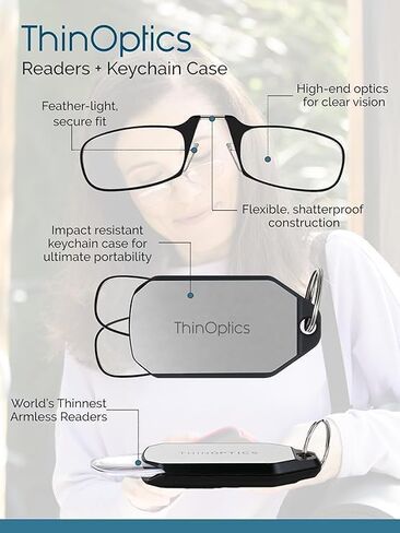 مجموعة ThinOptics الأكثر مبيعًا - نظارات قراءة بدون ذراع على الأنف مع حافظة للهاتف وحقيبة سلسلة مفاتيح للقارئ in Kuwait