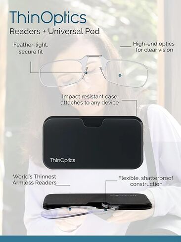 مجموعة ThinOptics الأكثر مبيعًا - نظارات قراءة بدون ذراع على الأنف مع حافظة للهاتف وحقيبة سلسلة مفاتيح للقارئ in Kuwait