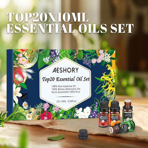 Essential Oils Set, 20x10ml Aromatherapy Essential Oil Kit for Diffuser, Humidifier, Massage, Skin & Hair Care - Lavender, Eucalyptus, Tea Tree, Sweet Orange, Lemongrass and Peppermint in Saudi Arabia