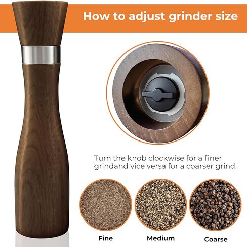 Kitchen Wooden Salt and Pepper Grinder Set: Refillable Salt & Pepper Mills Adjust for Customized Coarseness, 9" 5PC with Tray & Spoons,Non-Slip Base-Kitchen Counter Decor in Saudi Arabia