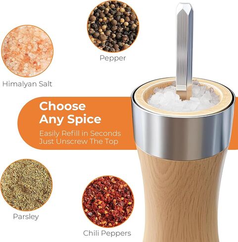 Kitchen Wooden Salt and Pepper Grinder Set: Refillable Salt & Pepper Mills Adjust for Customized Coarseness, 9" 5PC with Tray & Spoons,Non-Slip Base-Kitchen Counter Decor in Saudi Arabia