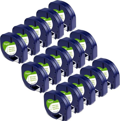 Label KINGDOM Black Tape Compatible with Dymo Letratag Label Maker Refills White on Black Plastic LT Labeling Tape 12mm x 4m for DYMO LetraTag LT-100T LT-100H LT200B QX50 Labeler, 5 Pack in Saudi Arabia