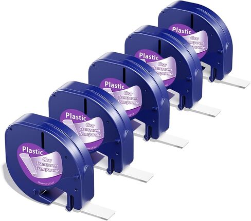 Label KINGDOM Black Tape Compatible with Dymo Letratag Label Maker Refills White on Black Plastic LT Labeling Tape 12mm x 4m for DYMO LetraTag LT-100T LT-100H LT200B QX50 Labeler, 5 Pack in Saudi Arabia