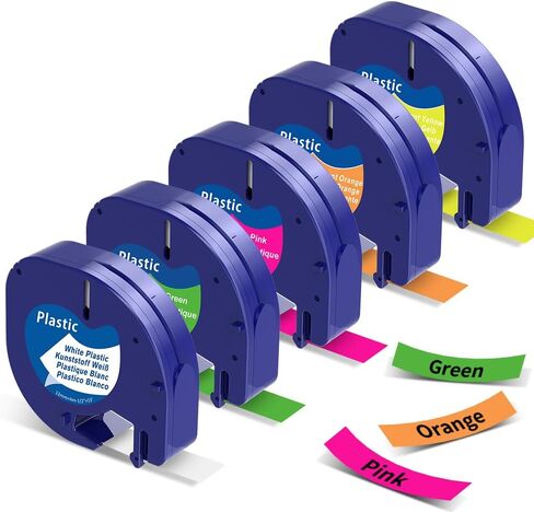 Label KINGDOM Black Tape Compatible with Dymo Letratag Label Maker Refills White on Black Plastic LT Labeling Tape 12mm x 4m for DYMO LetraTag LT-100T LT-100H LT200B QX50 Labeler, 5 Pack in Saudi Arabia