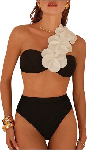 OYOANGLE Two Piece Swimsuit for Women 3D Floral One Shoulder Bikini Set High Waist Bathing Suit in Saudi Arabia