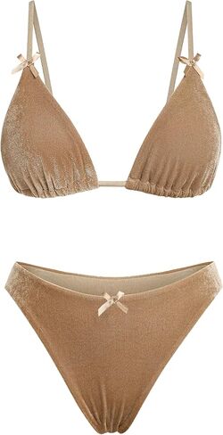 ZAFUL Bikini Sets for Women Bow Knot Tie Back Sexy Two Piece Swimsuits Triangle High Cut Bathing Suit Velvet String Swimwear in Saudi Arabia