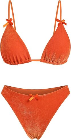 ZAFUL Bikini Sets for Women Bow Knot Tie Back Sexy Two Piece Swimsuits Triangle High Cut Bathing Suit Velvet String Swimwear in Saudi Arabia