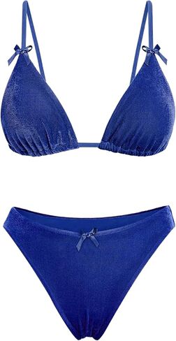 ZAFUL Bikini Sets for Women Bow Knot Tie Back Sexy Two Piece Swimsuits Triangle High Cut Bathing Suit Velvet String Swimwear in Saudi Arabia