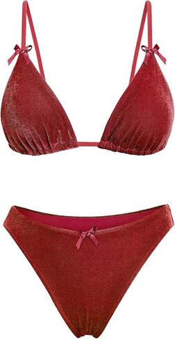 ZAFUL Bikini Sets for Women Bow Knot Tie Back Sexy Two Piece Swimsuits Triangle High Cut Bathing Suit Velvet String Swimwear in Saudi Arabia