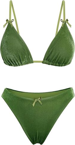 ZAFUL Bikini Sets for Women Bow Knot Tie Back Sexy Two Piece Swimsuits Triangle High Cut Bathing Suit Velvet String Swimwear in Saudi Arabia