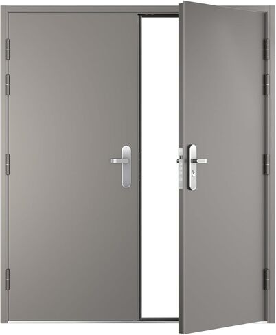 VIZ-PRO Quick Mount Double Steel Security Door with Frame and Hardware, Gray Right Side-Active Leaf Inward in Saudi Arabia