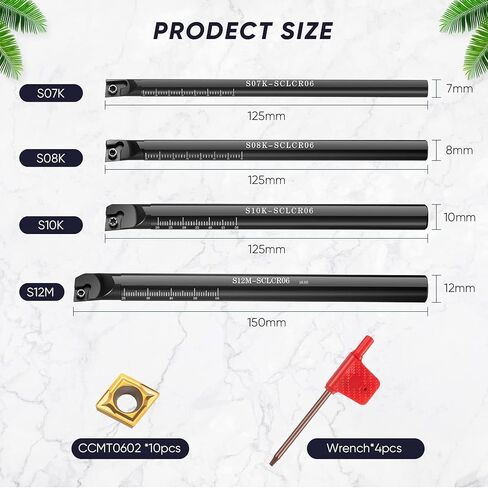 S07K/S08K/S10K/S12M-SCLCR06 مجموعة قضبان التثقيب مع 10 قطع CCMT060204 تحول إدراجات، مخرطة CNC مجموعة حامل أدوات الخراطة الداخلية in Saudi Arabia