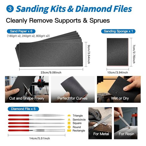 Deburring Tool 3D Printing, 3D Printer Deburring Tool with 4 Blades for Metal, Plastic, Resin/PLA – Includes Flush Cutter, Sanding Sponge, Sand Paper, Tweezers, Cleaning Brushes & Diamond Files in Saudi Arabia