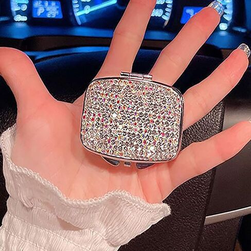 Mini Portable Pill Box for Purse, Rhinestone Travel Pill Organizer with 2 Compartments, Leakproof Small Case for Vitamins and Medication, Compact Medicine Holder and Jewelry Storage(White) in Saudi Arabia
