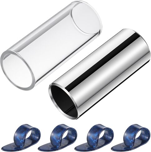 Guitar Slides Set of 1 Glass Slide 1 Steel Slide and 4 Finger Picks Slides Guitar for Electric and Acoustic in Saudi Arabia