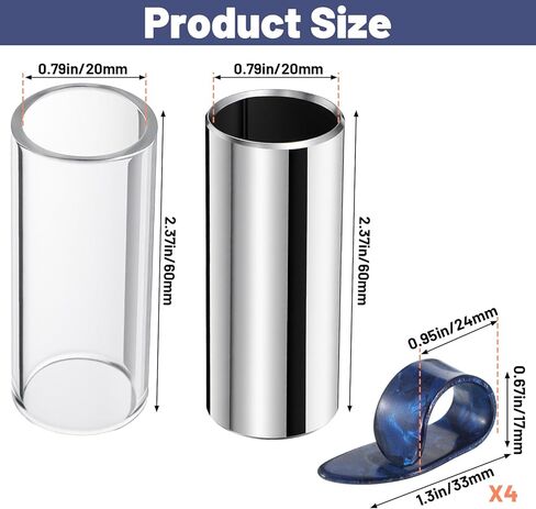 Guitar Slides Set of 1 Glass Slide 1 Steel Slide and 4 Finger Picks Slides Guitar for Electric and Acoustic in Saudi Arabia