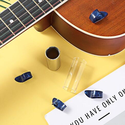Guitar Slides Set of 1 Glass Slide 1 Steel Slide and 4 Finger Picks Slides Guitar for Electric and Acoustic in Saudi Arabia