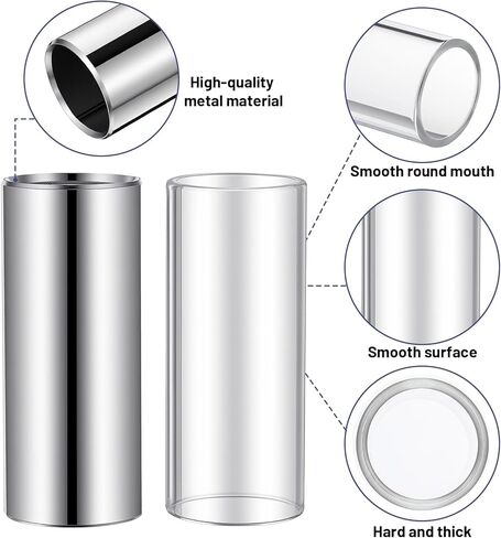 Guitar Slides Set of 1 Glass Slide 1 Steel Slide and 4 Finger Picks Slides Guitar for Electric and Acoustic in Saudi Arabia