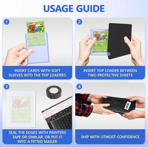 DEDC 200 Packs Trading Cards Shipping Protectors 100 Packs Cards Protector Shipping 50 Pcs Top Loaders 50 Pcs Black Bubble Mailers 5x 6" for Trading Card and a Tape Card Ship Bundle (Black) in Saudi Arabia
