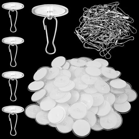100 Pack No-Drill Transparent Ceiling Discs Hanger with Metal Hook, Self Adhesive Ceiling Hooks for Hanging, Removable Transparent Wall Hanger for Birthday Party, Festival, Wedding Decorations in Saudi Arabia
