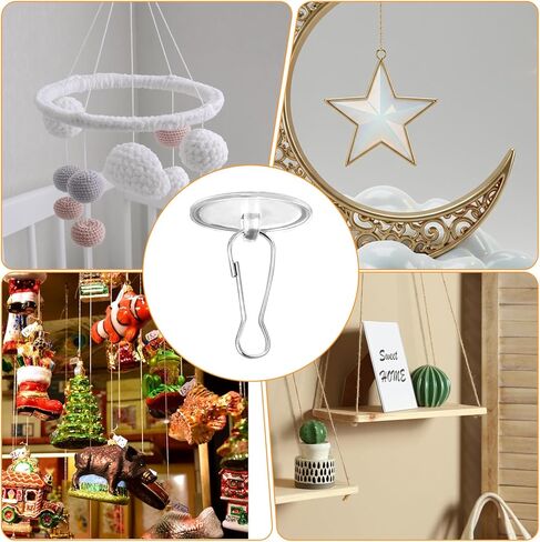 100 Pack No-Drill Transparent Ceiling Discs Hanger with Metal Hook, Self Adhesive Ceiling Hooks for Hanging, Removable Transparent Wall Hanger for Birthday Party, Festival, Wedding Decorations in Saudi Arabia