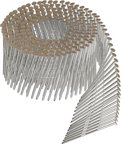 Simpson Strong-Tie S13A250CCT Collated Ring-Shank Siding Nail‚ 2-1/2-Inch by 0.090 Inch, 15 Gauge Wire Coil, Full Round Head, Diamond Point, Type 304 Stainless Steel, Tan (Pack of 3600) in Saudi Arabia