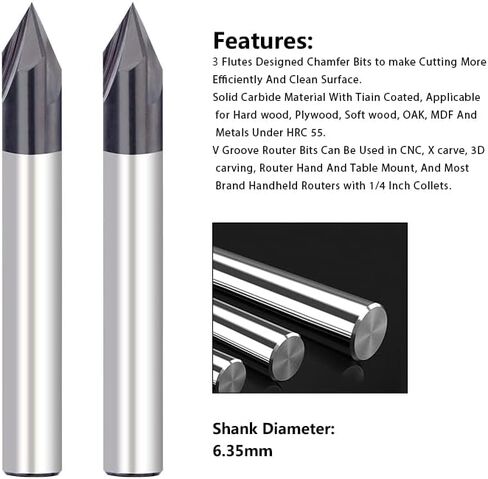 1 قطعة كربيد الشطب نهاية مطحنة الخامس الأخدود راوتر بت 60 درجة 3 المزامير 1/4 بوصة عرقوب قاطعة المطحنة CNC Endmills in Kuwait