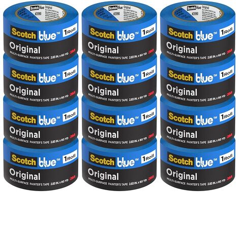 3M ScotchBlue 2090 Painter's Masking Tape, 2.83" x 60 yds, Blue, Pack of 12 Rolls, Medium Adhesion, Clean Removal up to 14 Days, Ideal for Multiple Surfaces in Saudi Arabia