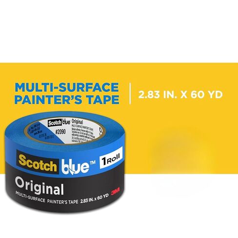 3M ScotchBlue 2090 Painter's Masking Tape, 2.83" x 60 yds, Blue, Pack of 12 Rolls, Medium Adhesion, Clean Removal up to 14 Days, Ideal for Multiple Surfaces in Saudi Arabia