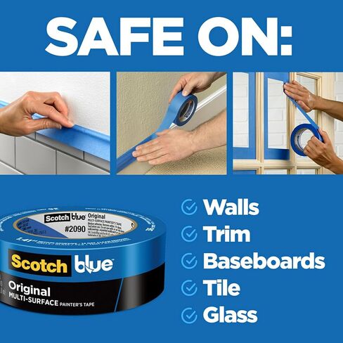 3M ScotchBlue 2090 Painter's Masking Tape, 2.83" x 60 yds, Blue, Pack of 12 Rolls, Medium Adhesion, Clean Removal up to 14 Days, Ideal for Multiple Surfaces in Saudi Arabia