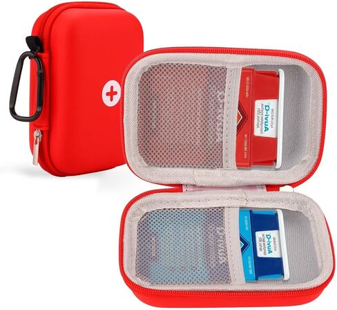 auvi q Carrying case Red Auvi Q Carrying Case for 2 Auvi-Q Injectors, Hard Shell Emergency Medicine Bag with Carabiner. Fits Trainer Pens, Nasal Spray, Asthma Inhaler, Allergy & First Aid Pouch. in Saudi Arabia