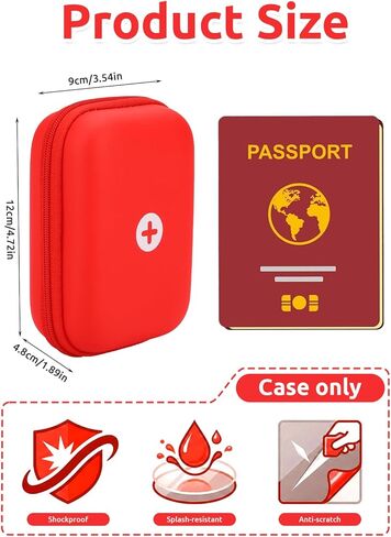 auvi q Carrying case Red Auvi Q Carrying Case for 2 Auvi-Q Injectors, Hard Shell Emergency Medicine Bag with Carabiner. Fits Trainer Pens, Nasal Spray, Asthma Inhaler, Allergy & First Aid Pouch. in Saudi Arabia