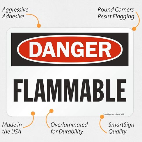 ملصق SmartSign "خطر - قابل للاشتعال" | فينيل مصفح مقاس 7 × 10 بوصة in Kuwait