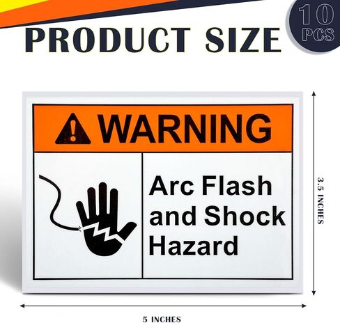 10 Pack Warning Arc Flash and Shock Hazard Label Decal - 5 x 3.5 In Vinyl Labels Sign for Electrical in Saudi Arabia