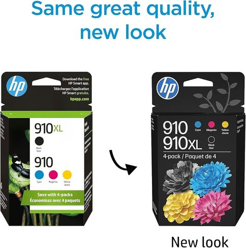 خراطيش حبر HP 910 / 910XL (3JB41AN) (سماوي أرجواني أصفر أسود) 4 عبوات في عبوة البيع بالتجزئة in Saudi Arabia