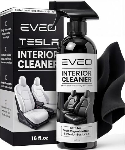 طقم رش منظف داخلي من EVEO Tesla - (16oz) منظف مقعد Tesla، منظف داخلي للسيارة، طقم تنظيف Tesla الداخلي - منظف جلد السيارة للجلد النباتي باللونين الأبيض والأسود | موديل تيسلا S3XY - عبوة واحدة in Kuwait