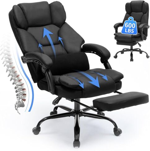 Office Chair with Foot Rest, Executive Office Chair with Arms, Reclining Computer Chair with Wheels and Lumbar Support, PU Leather Comfy Swivel Chair for Home Office (Orange) in Saudi Arabia