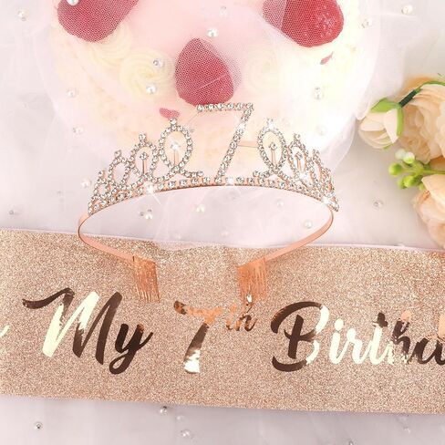 Semato 7th Birthday Decorations for Girl Sash and Crown Kit Purple 7 Year Old Girl Birthday Gifts for Her Party Supplies in Saudi Arabia