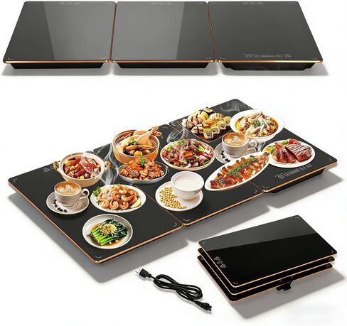 Electric Heating Tray, Food Warmers for Parties Buffet with 8-Level Temperature Adjustment and 24-Hour Timer, Upgraded Glass Electric Food Warmers, Upgraded Desktop-Protecting Food Warming Mat in Saudi Arabia