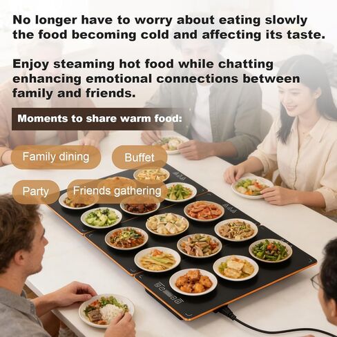 Electric Heating Tray, Food Warmers for Parties Buffet with 8-Level Temperature Adjustment and 24-Hour Timer, Upgraded Glass Electric Food Warmers, Upgraded Desktop-Protecting Food Warming Mat in Saudi Arabia