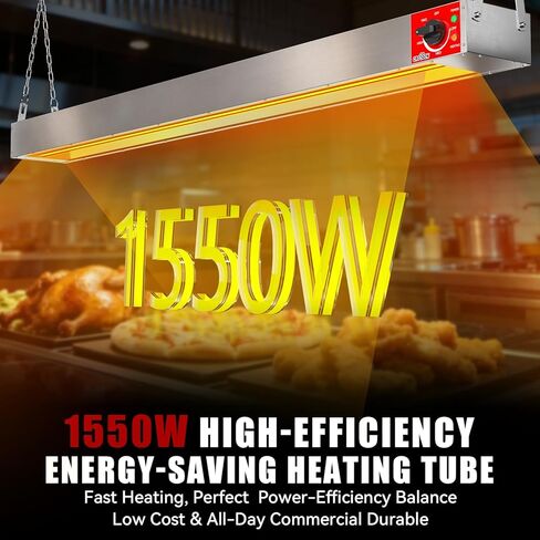 CROSSON Electric Overhead Strip Heater Commercial,60 Inch Food Heat Lamp with German EGO Thermostat,Suspended Chain and Undermount Brackets,Food Warming Lamp Heater for Catering Kitchen 1550W in Saudi Arabia