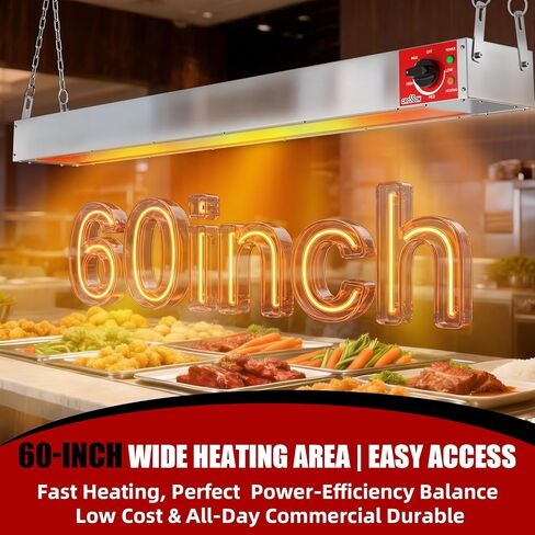 CROSSON Electric Overhead Strip Heater Commercial,60 Inch Food Heat Lamp with German EGO Thermostat,Suspended Chain and Undermount Brackets,Food Warming Lamp Heater for Catering Kitchen 1550W in Saudi Arabia
