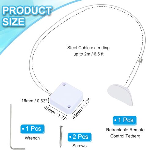 6.6 ft Retractable Remote Control Tether, Security Cable Lanyard Lock with Double Sided Adhesive & Screw for TV Remote Control Gaming Controller, White(Curved Rubber Cap) in Saudi Arabia